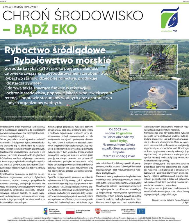 Artykuł 1 o tematyce „BEZPIECZNE KORZYSTANIE Z POTENCJAŁU RYBACTWA ŚRÓDLĄDOWEGO”