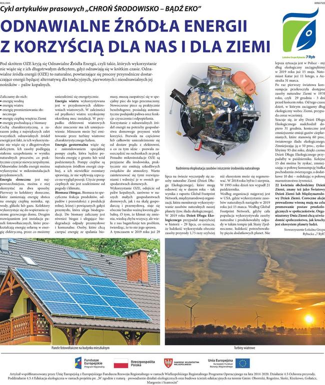 Artykuł 3 o tematyce „OCHRONA ZASOBÓW ZIEMI. WYKORZYSTANIE OZE