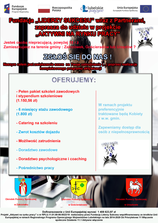 Plakat projektu „Aktywni na rynku pracy” (link otworzy duże zdjęcie)